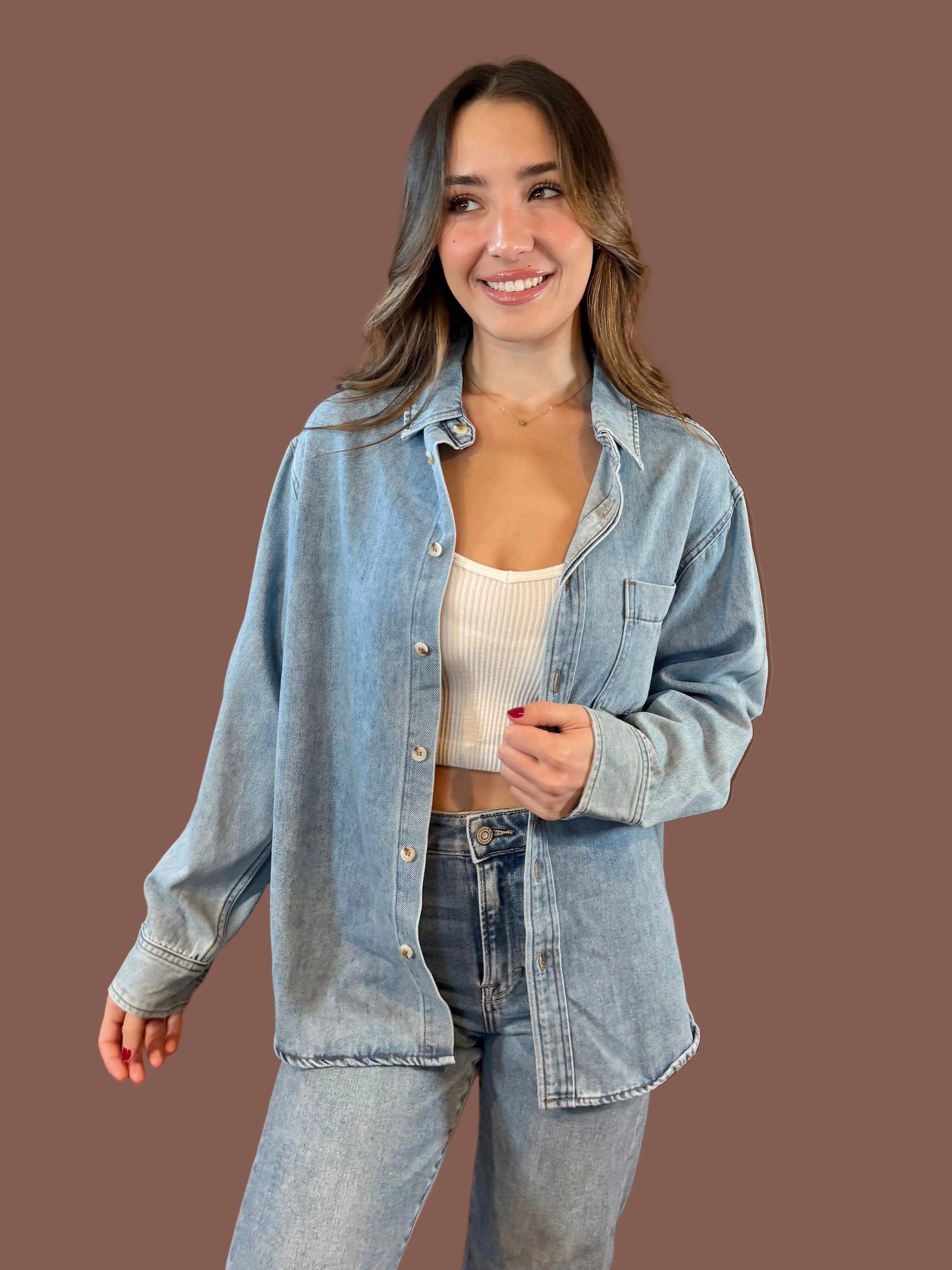 Pacey Oversized Button Up Shirt in Denim