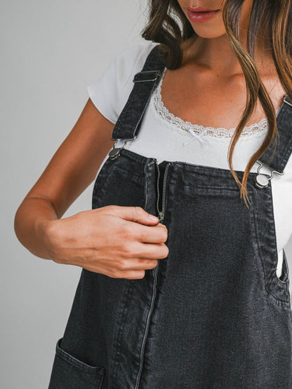Shiloh Barrel Overalls in Black Denim