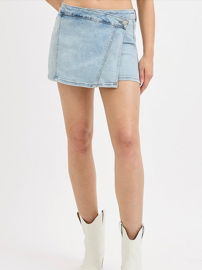 Kiera Wrap High Waist Skort in Light Denim