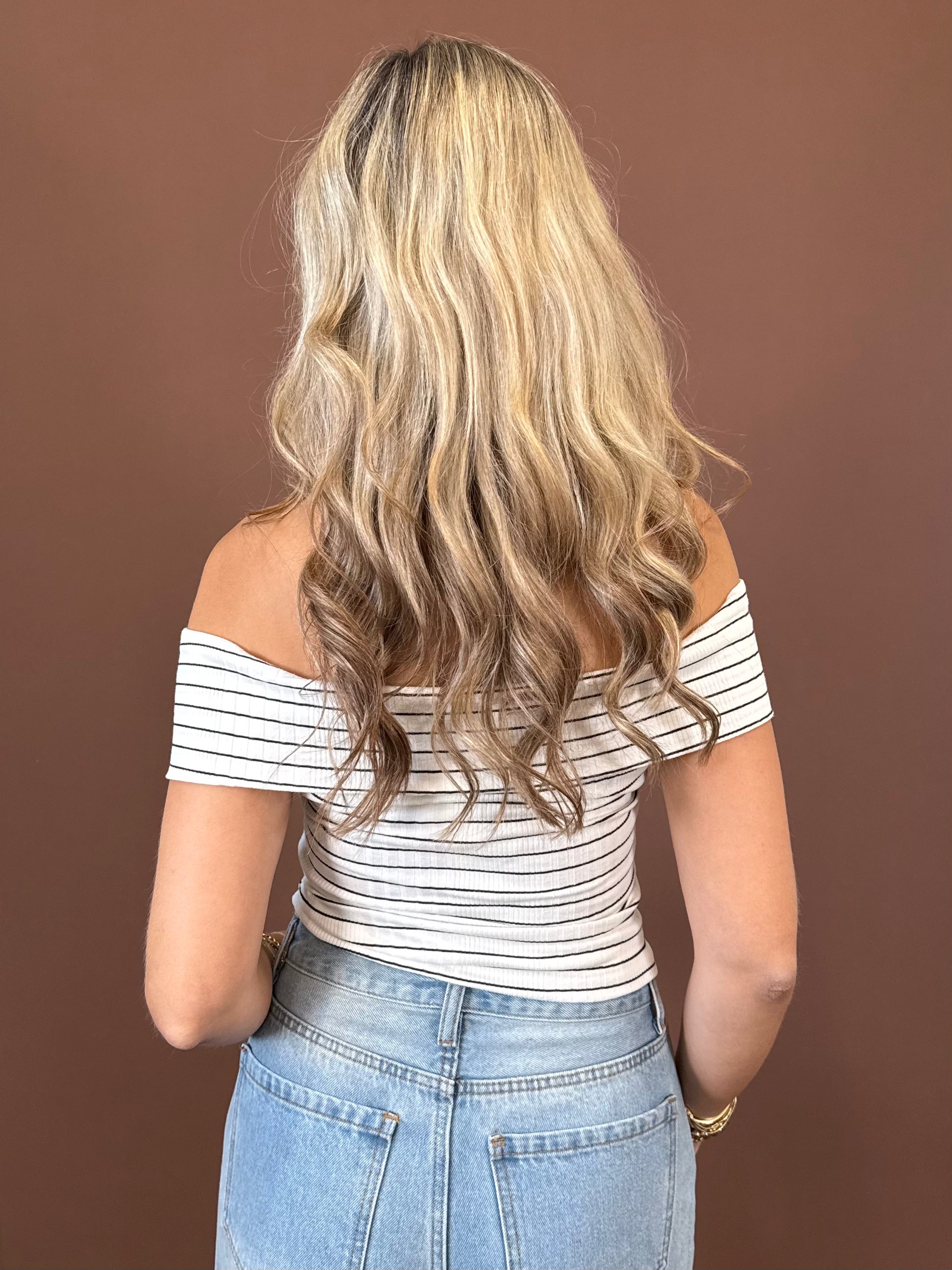 Shay Striped Off the Shoulder Top in Ivory