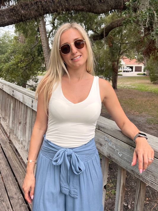 Lana V-Neck Tank Top in White