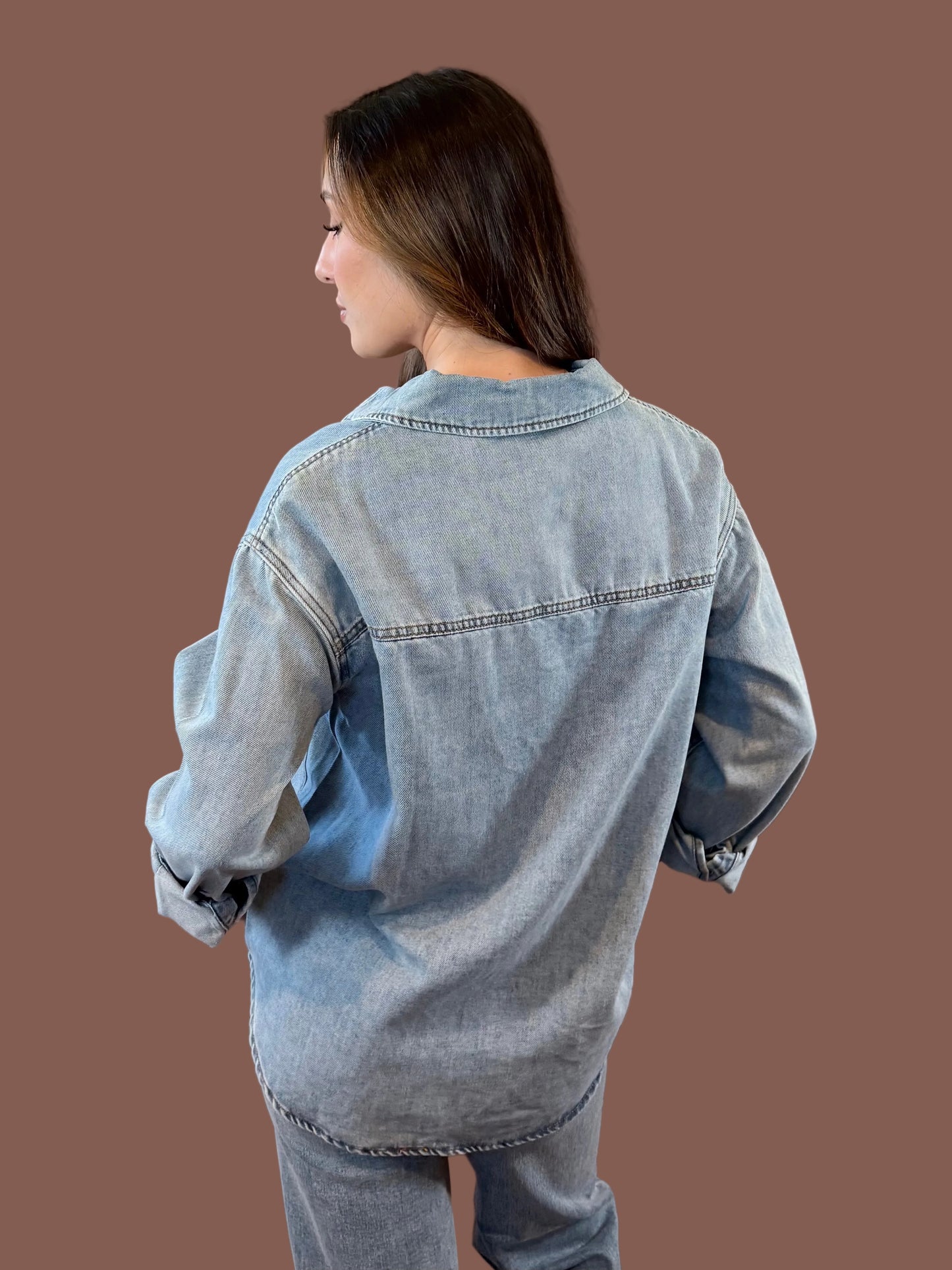 Pacey Oversized Button Up Shirt in Denim