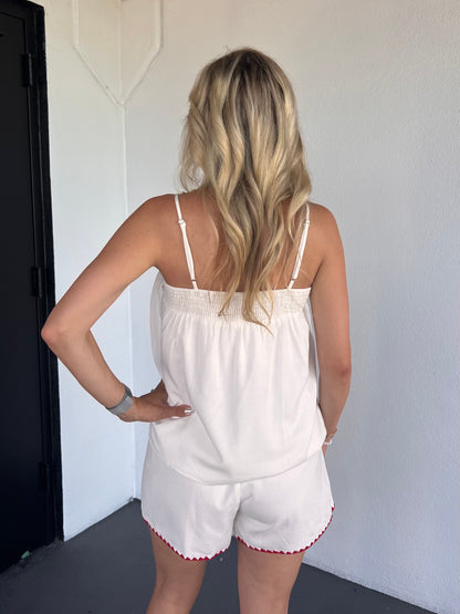 Tessa Scallop Detail Babydoll Tank in White & Red