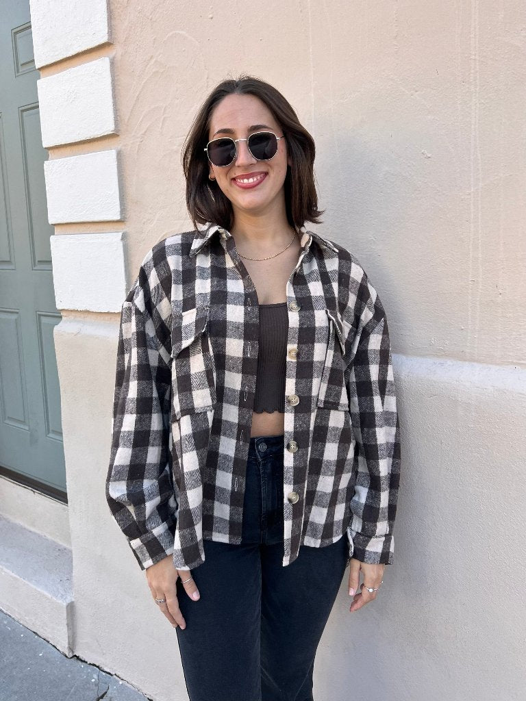 SOPHIA PLAID SHACKET IN BROWN