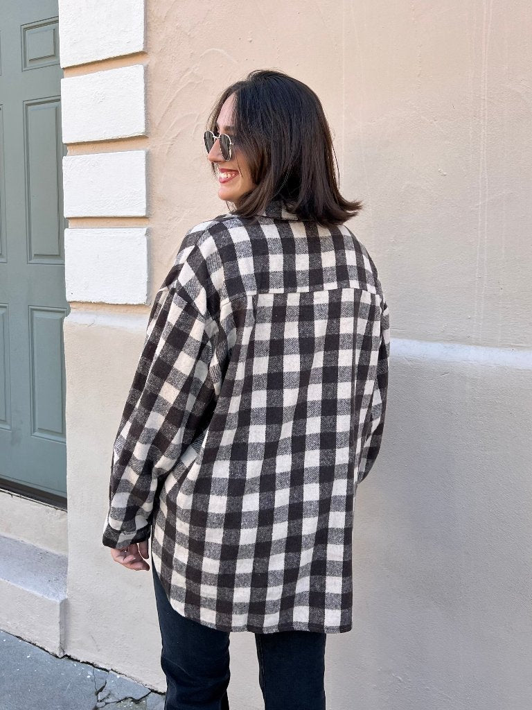 SOPHIA PLAID SHACKET IN BROWN