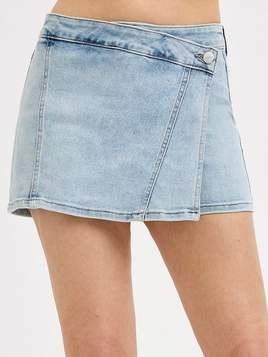 Kiera Wrap High Waist Skort in Light Denim