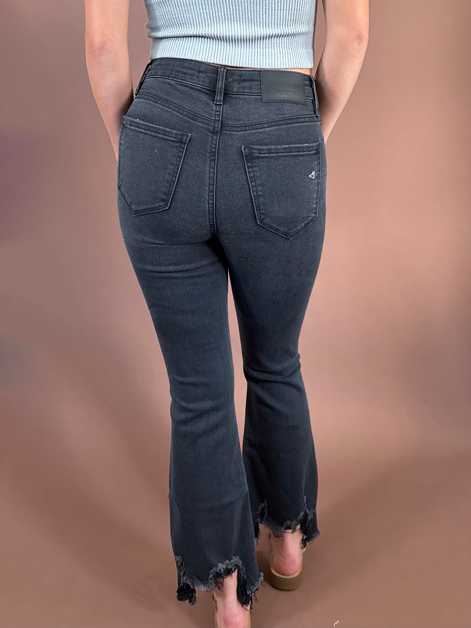 Dylan Distressed High Rise Denim in Washed Black