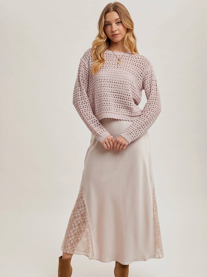 Stella Lace Silk Midi Skirt in Pearl