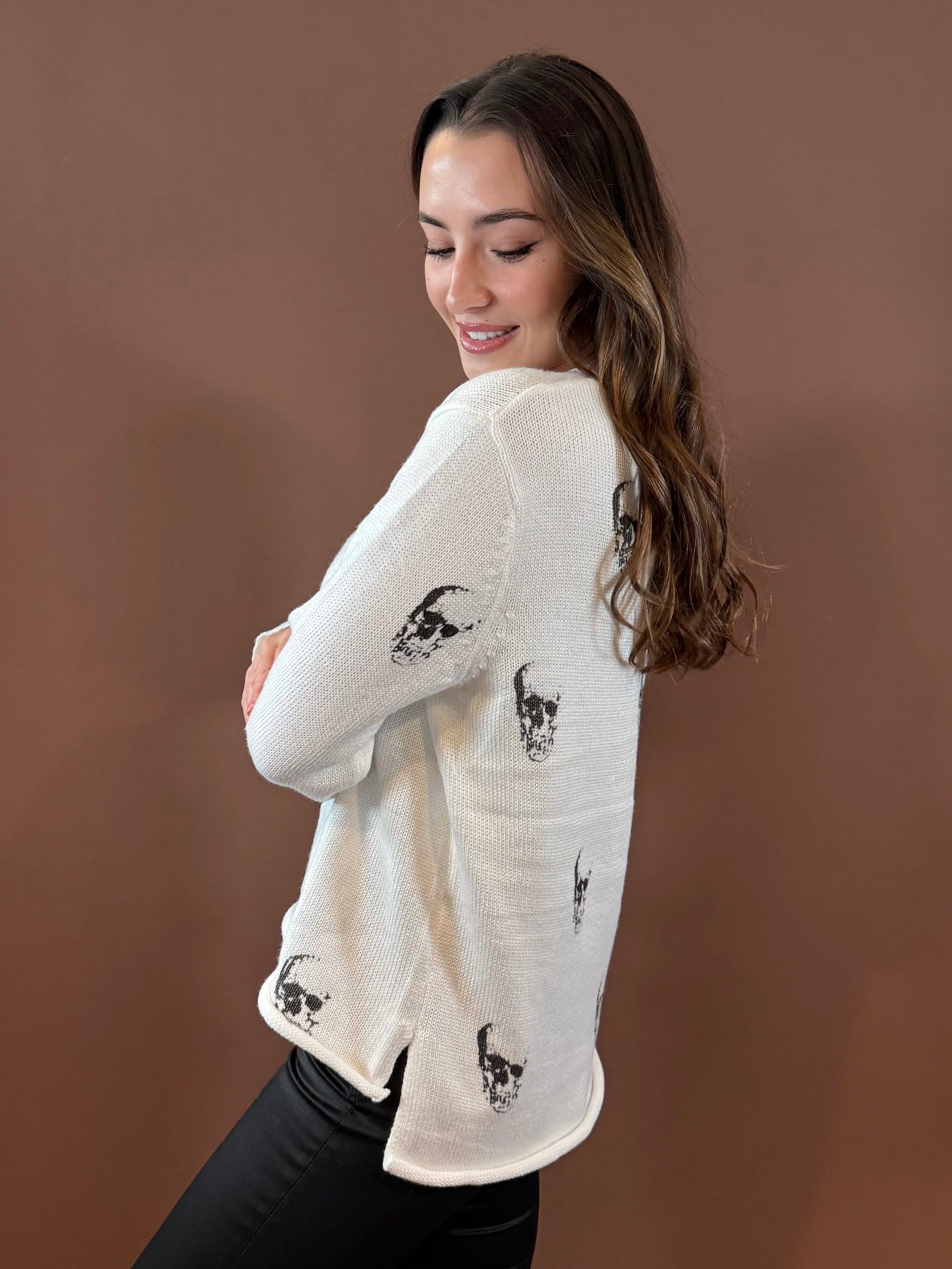 Ahoy Skull Long Sleeve Sweater in White