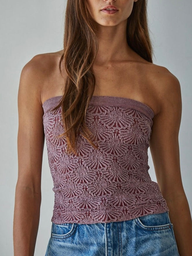 Rae Printed Tube Top in Wine