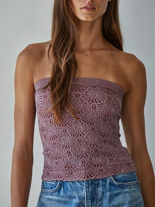 Rae Printed Tube Top in Wine