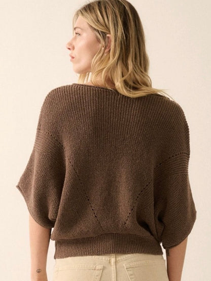 Romy Short Sleeve Sweater in Espresso Brown