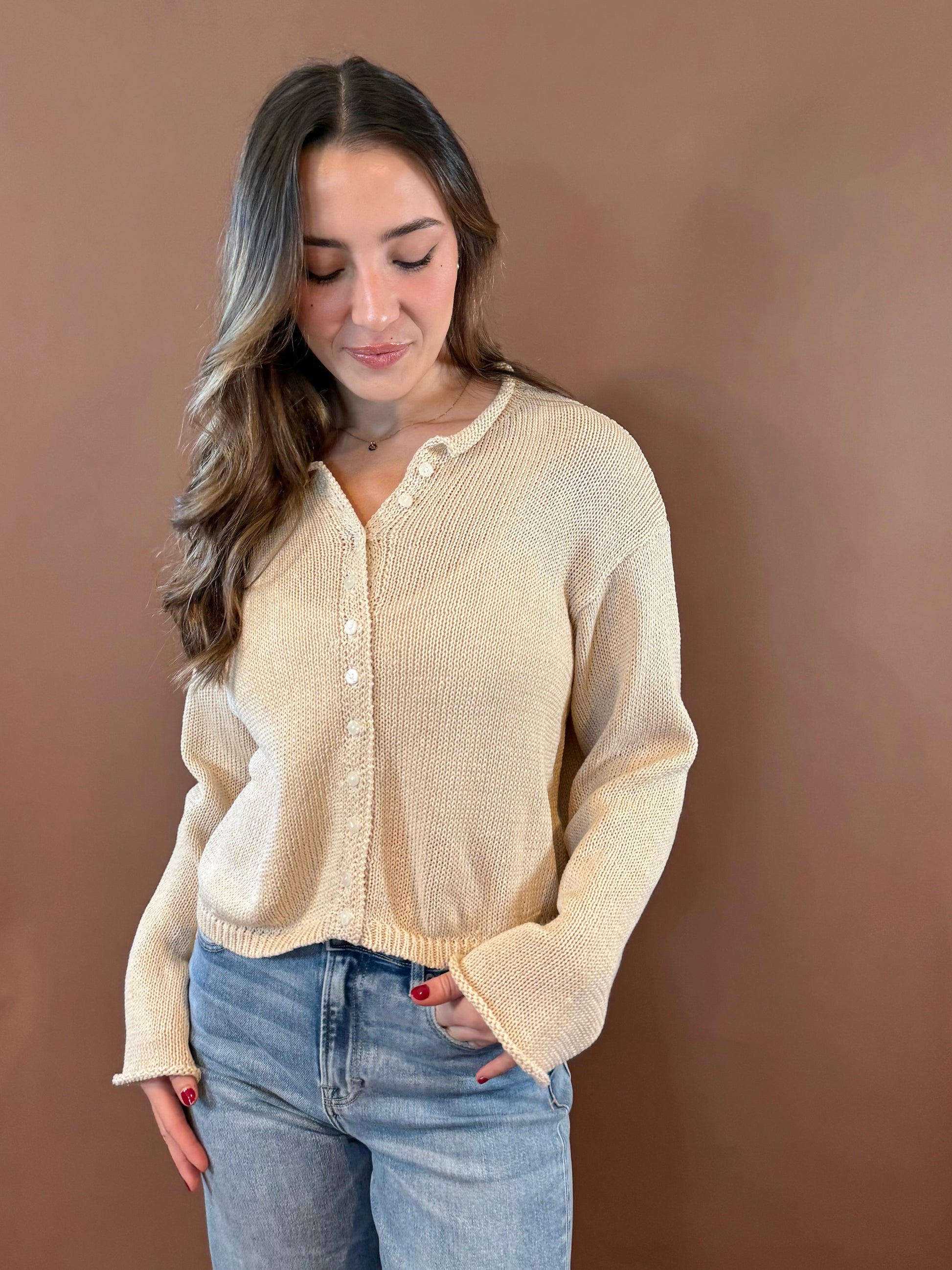 Forrest Long Sleeve Relaxed Cardigan in Cream