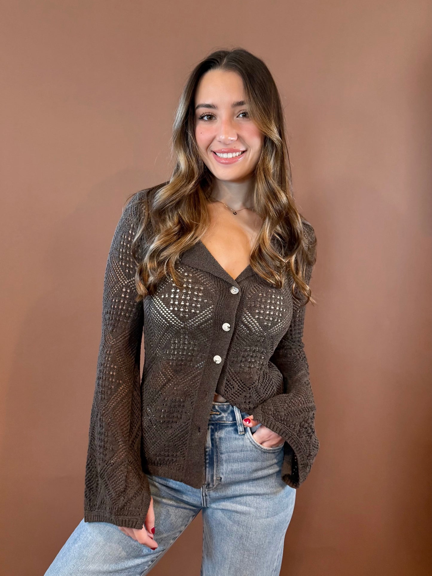 Willow Long Sleeve Knit Sweater Top in Charcoal