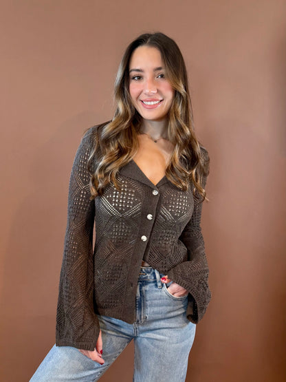 Willow Long Sleeve Knit Sweater Top in Charcoal