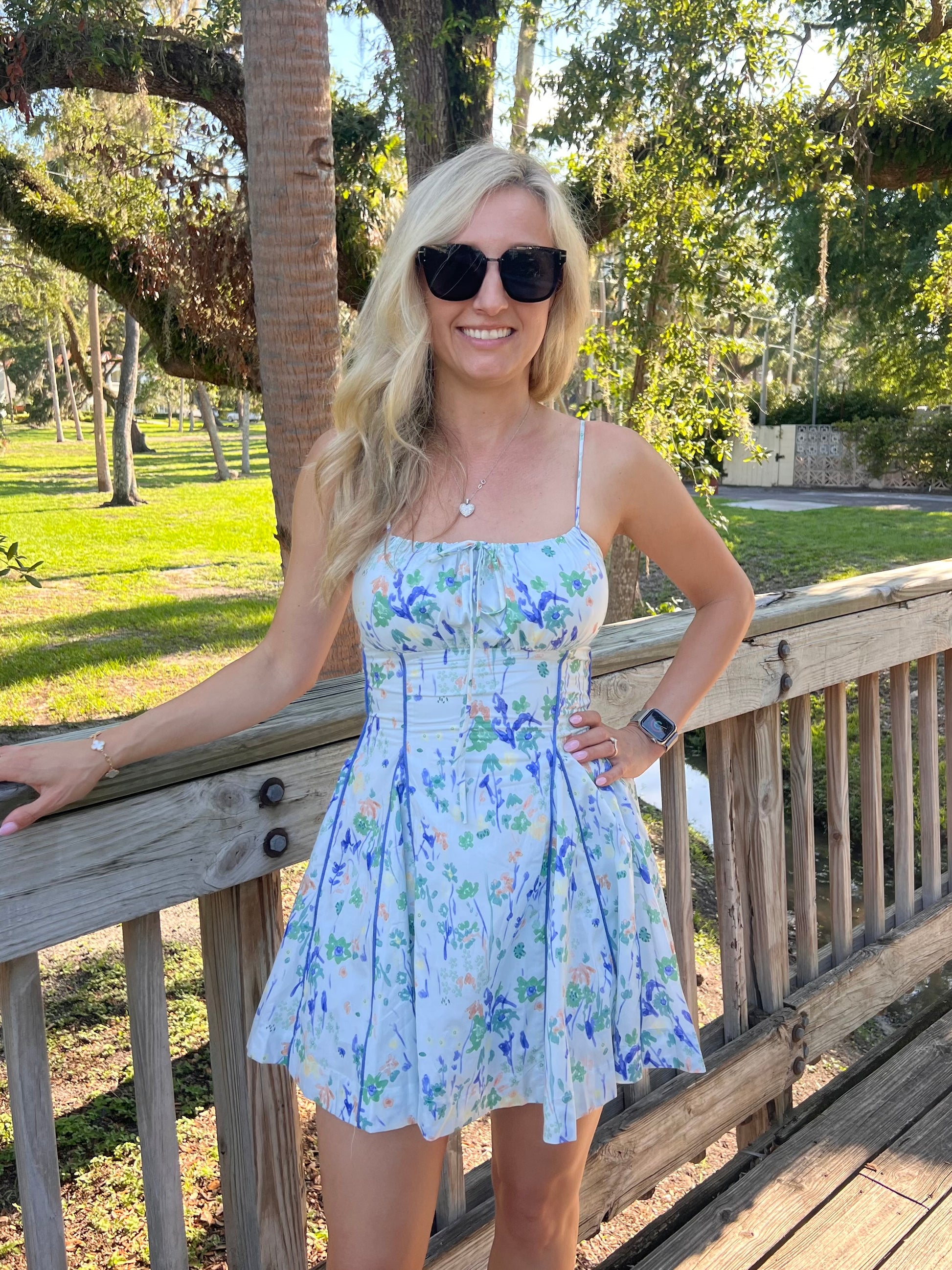 Victoria Floral A-Line Mini Dress in Blue