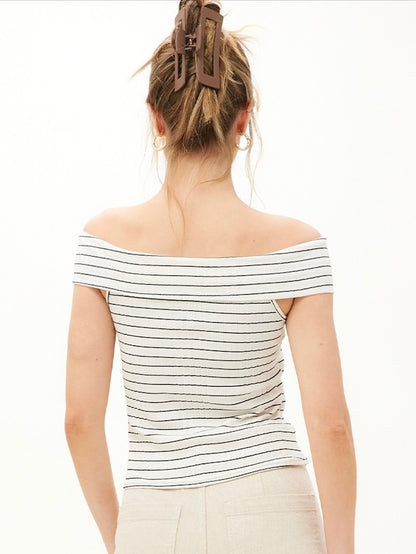 Shay Striped Off the Shoulder Top in Ivory