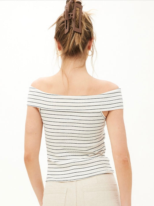 Shay Striped Off the Shoulder Top in Ivory