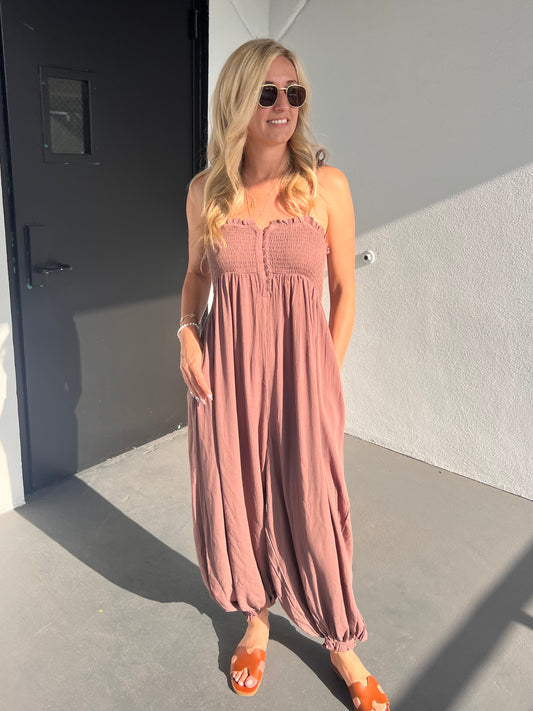 LIANA HAREM JUMPSUIT IN MOCHA BROWN