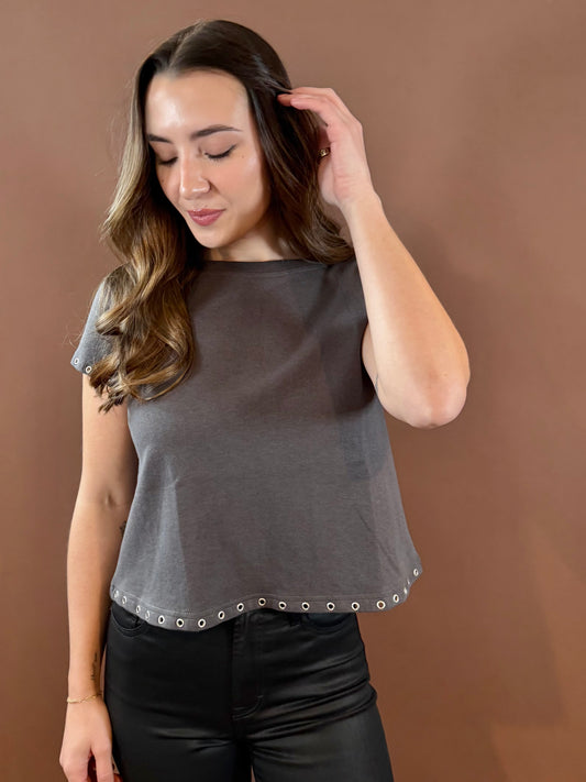 Oliver Eyelet Rivet T-Shirt in Charcoal