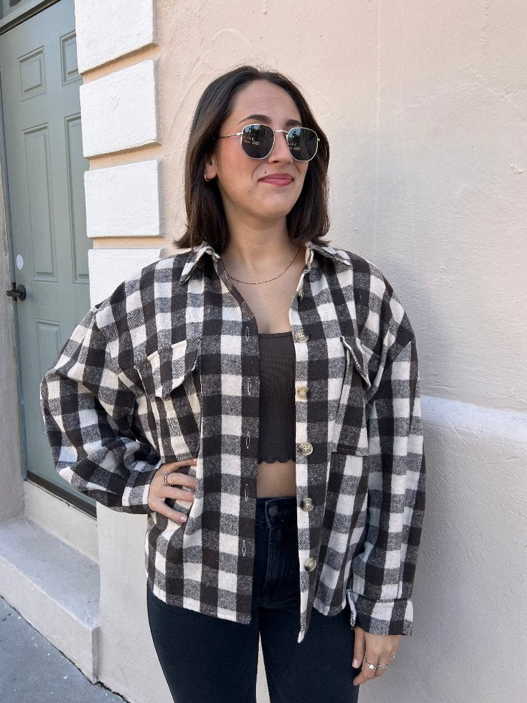 SOPHIA PLAID SHACKET IN BROWN