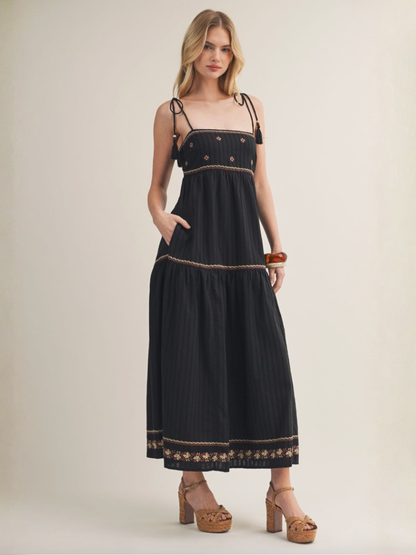 Spencer Embroidered Maxi Dress in Black