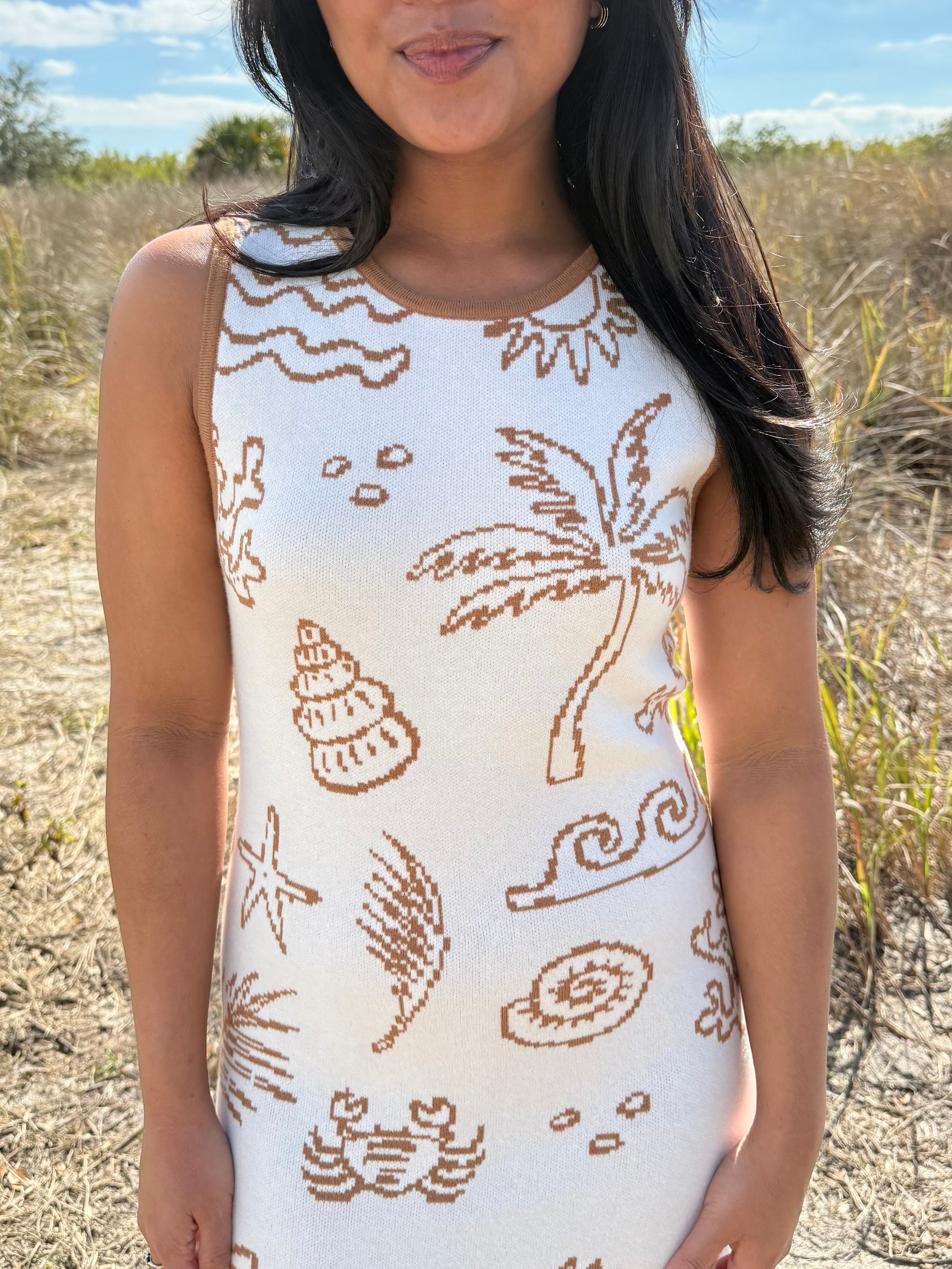 Sunshine Nautical Printed Midi Knit Dress in White