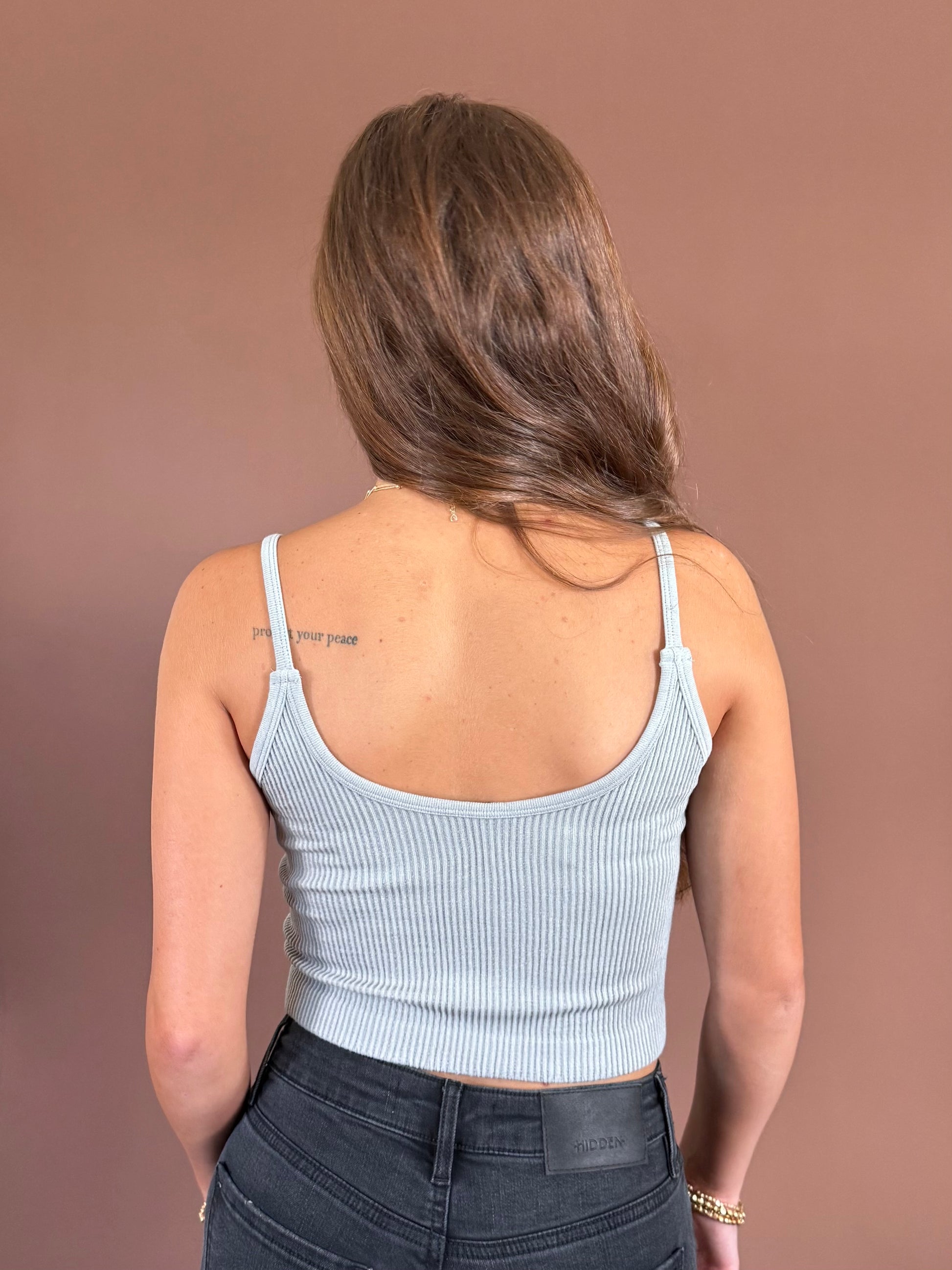 Zoe Ribbed Seamless Cropped Tank in Pewter