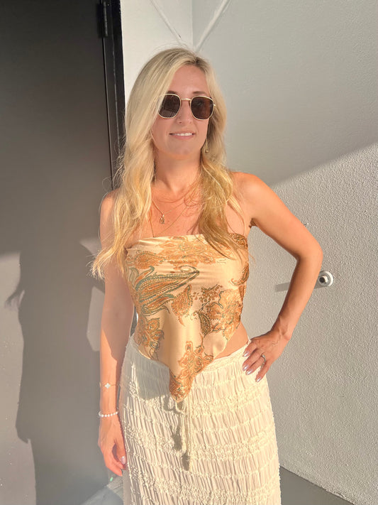 EVIE PAISLEY BANDANA TUBE TOP IN PEACH