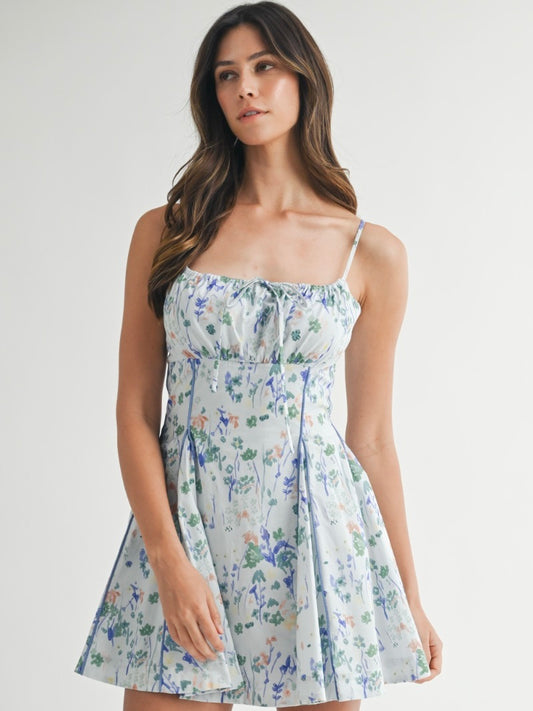 Victoria Floral A-Line Mini Dress in Blue