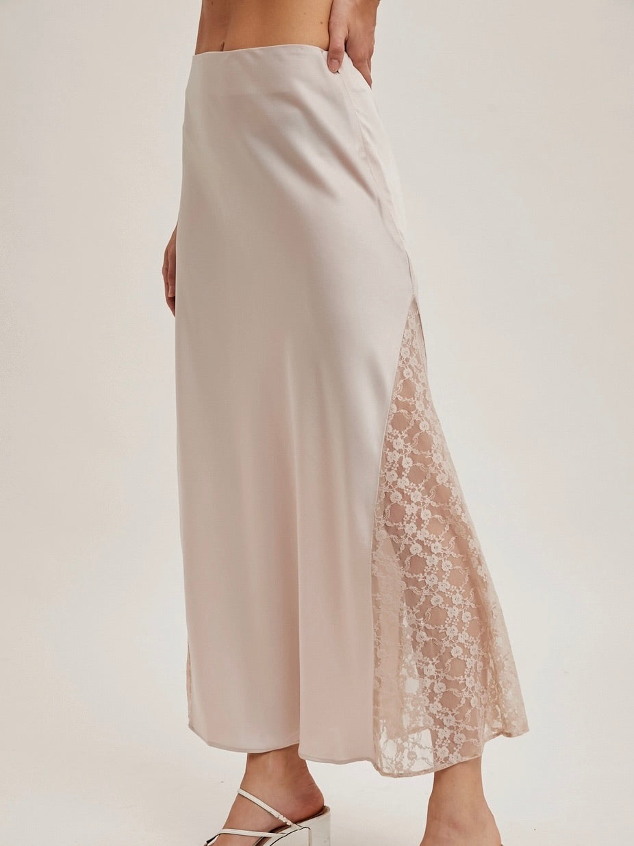 Stella Lace Silk Midi Skirt in Pearl