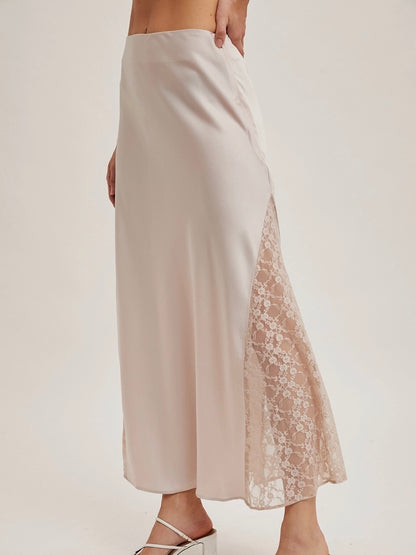 Stella Lace Silk Midi Skirt in Pearl