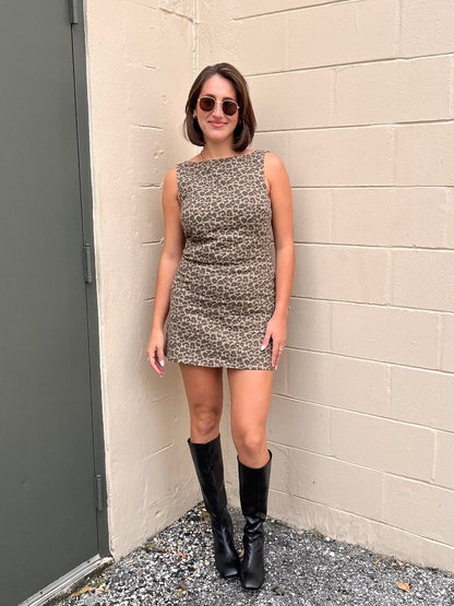 DARCY DENIM MINI DRESS IN LEOPARD