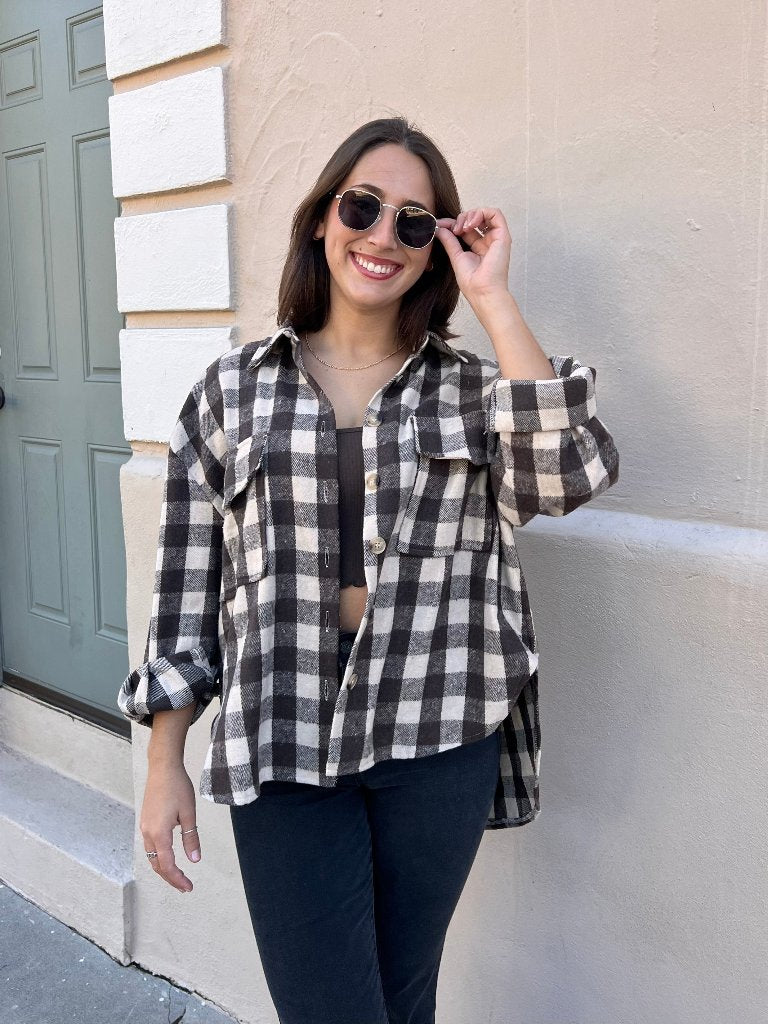 SOPHIA PLAID SHACKET IN BROWN