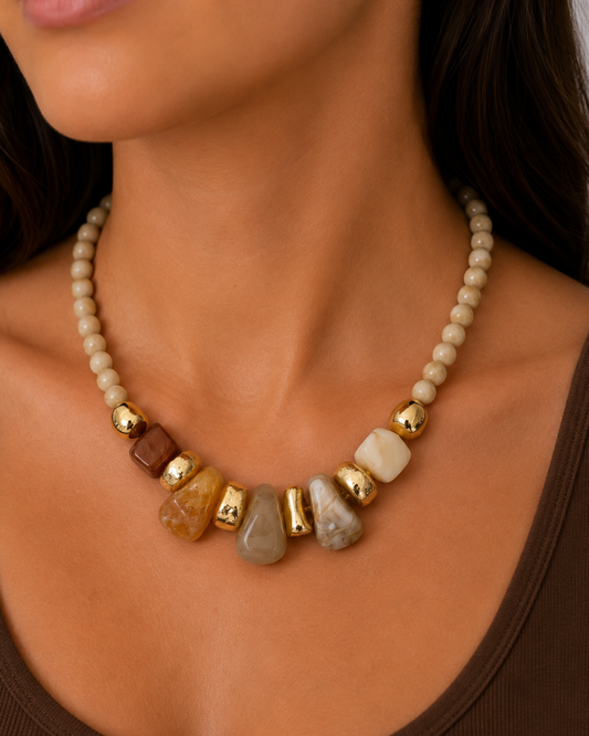 Tula Beaded Necklace in Beige