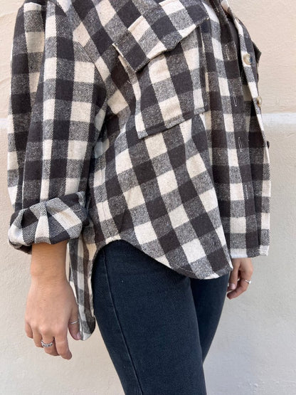 SOPHIA PLAID SHACKET IN BROWN