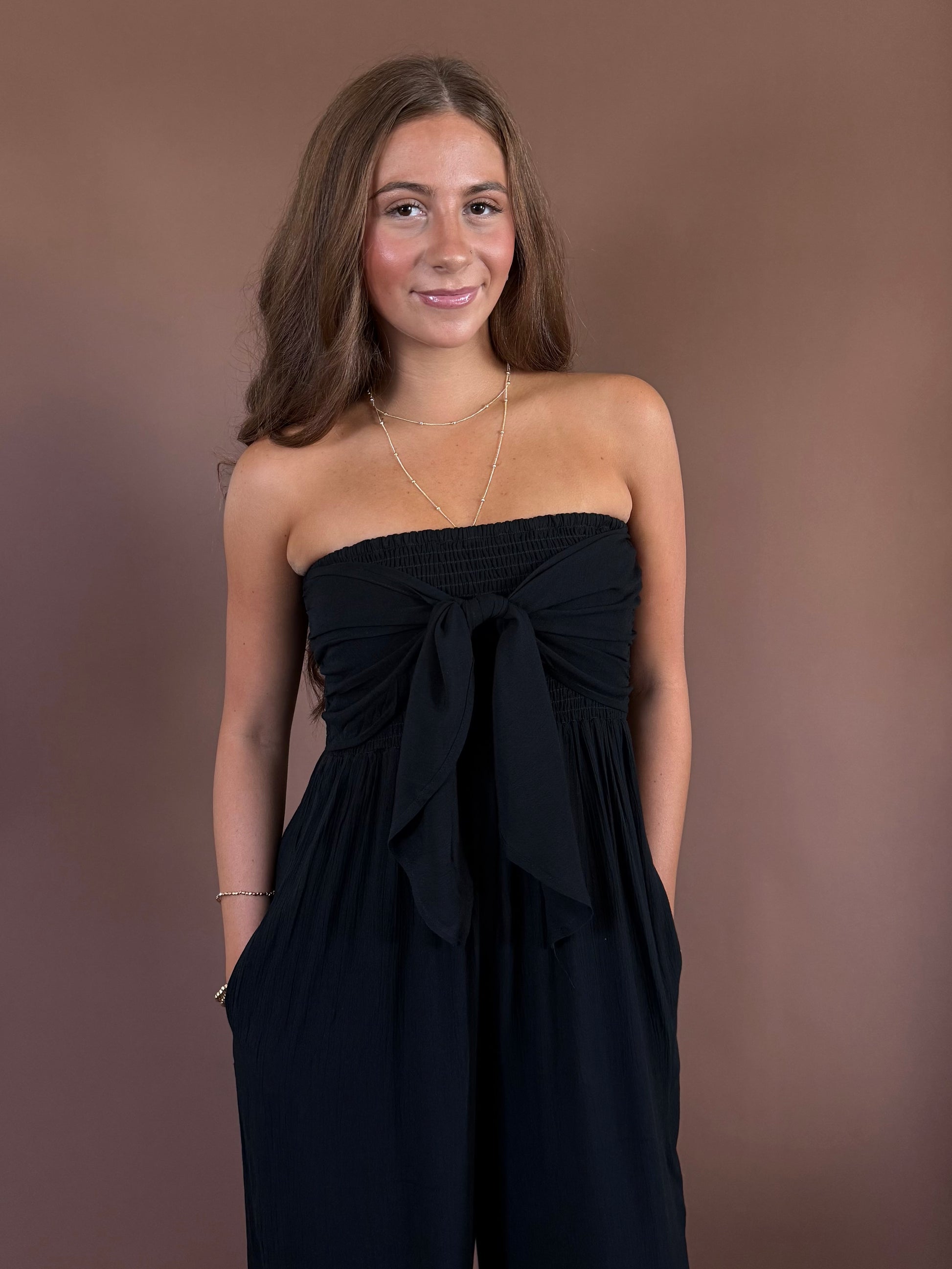Emma Strapless Front Tie Jumpsuit in Black
