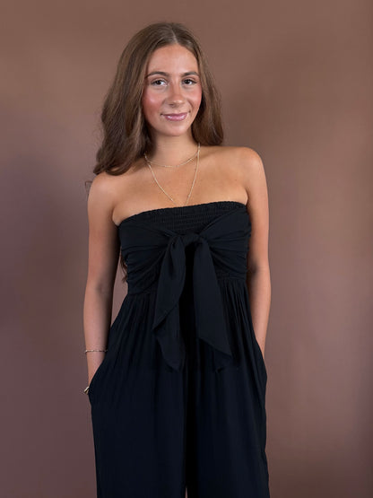 Emma Strapless Front Tie Jumpsuit in Black