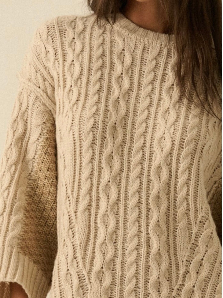 Honey Sweater Mini Dress in Cream & Sand