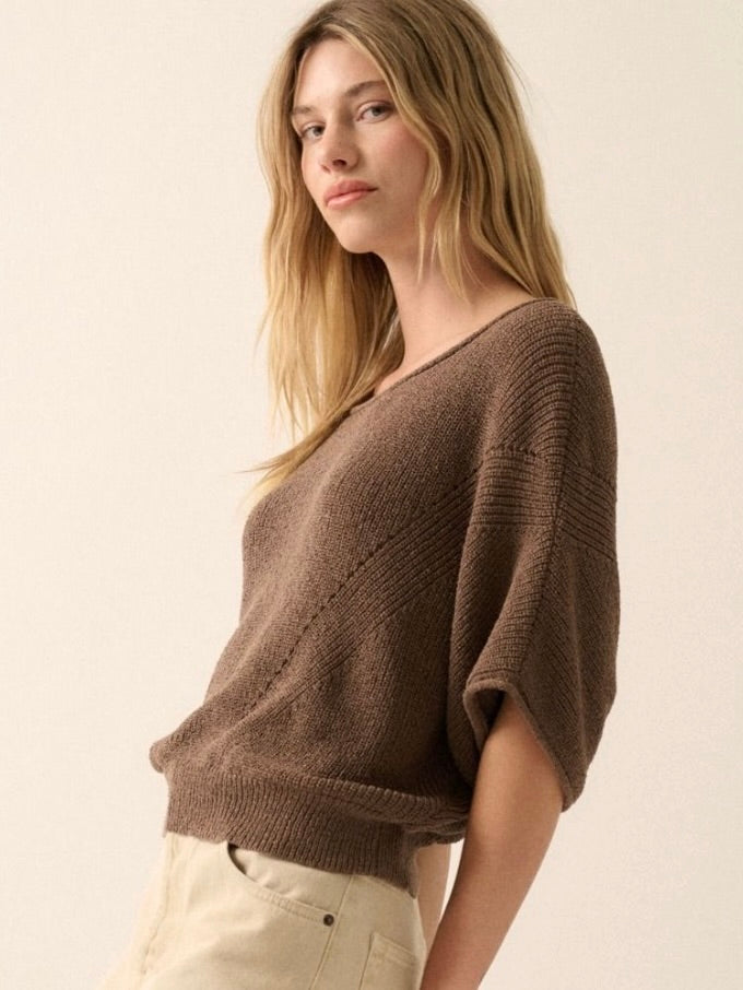 Romy Short Sleeve Sweater in Espresso Brown