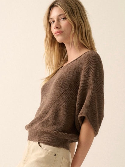 Romy Short Sleeve Sweater in Espresso Brown