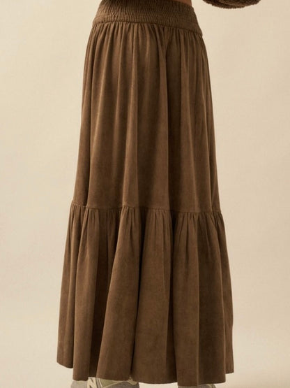 Aria Suede High-Low Maxi Skirt in Espresso Brown