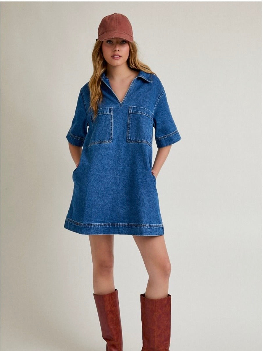 Julian Short Sleeve Shift Dress in Denim