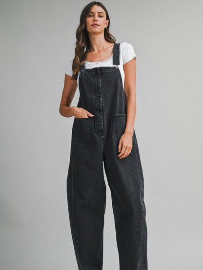 Shiloh Barrel Overalls in Black Denim