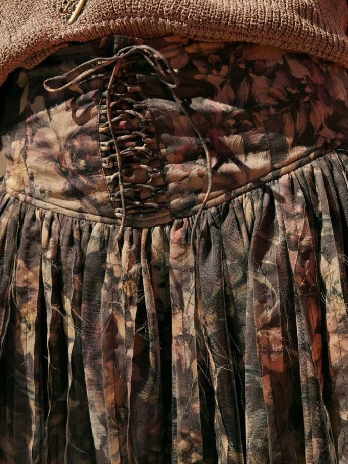 Jenny Drop Waist Pleated Mini Skort in Brown Floral