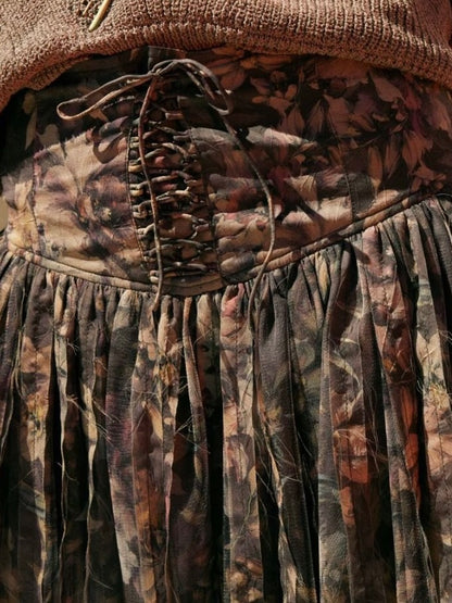 Jenny Drop Waist Pleated Mini Skort in Brown Floral