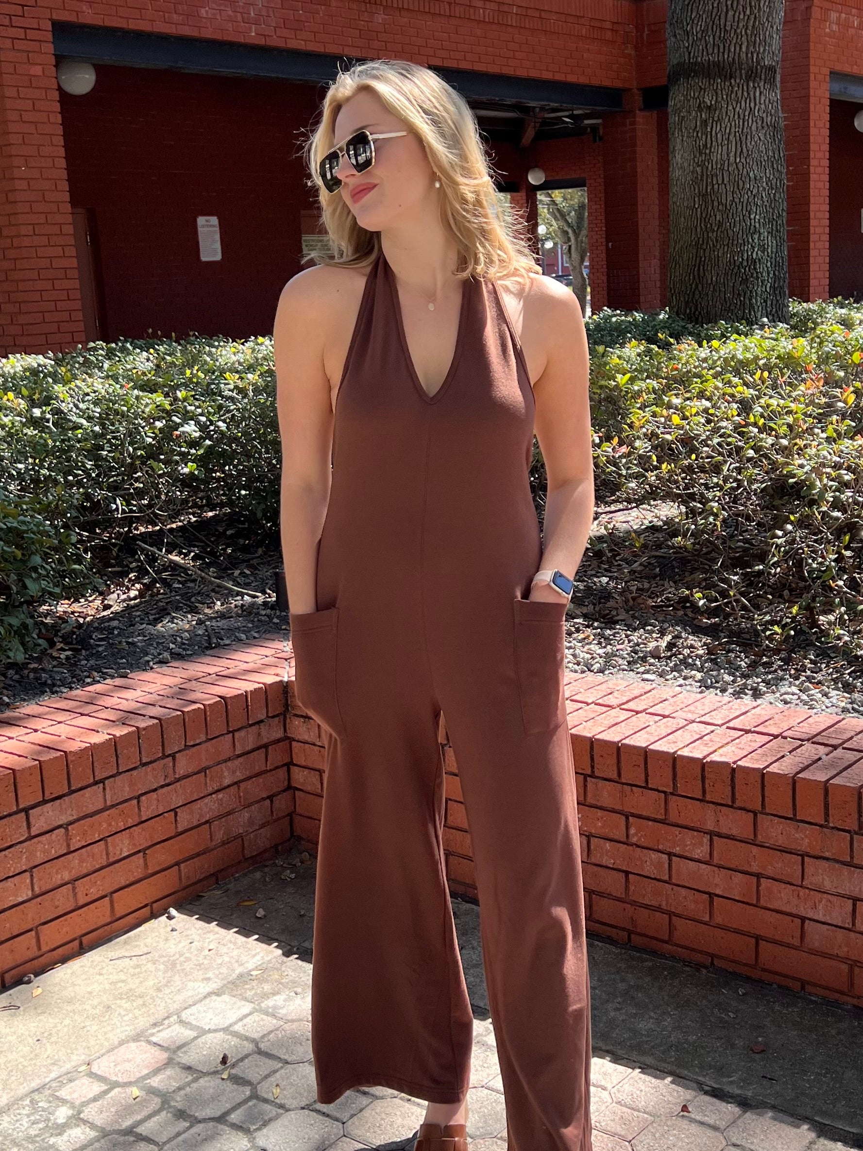 Frankie Halter Neck Jumpsuit in Cocoa 