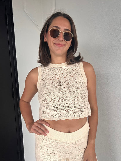 AUGUST CROCHET TANK IN BEIGE