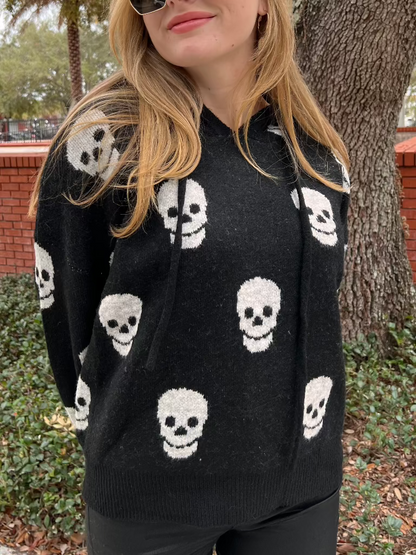 Pirate Black Sweater Hoodie with White Skulls