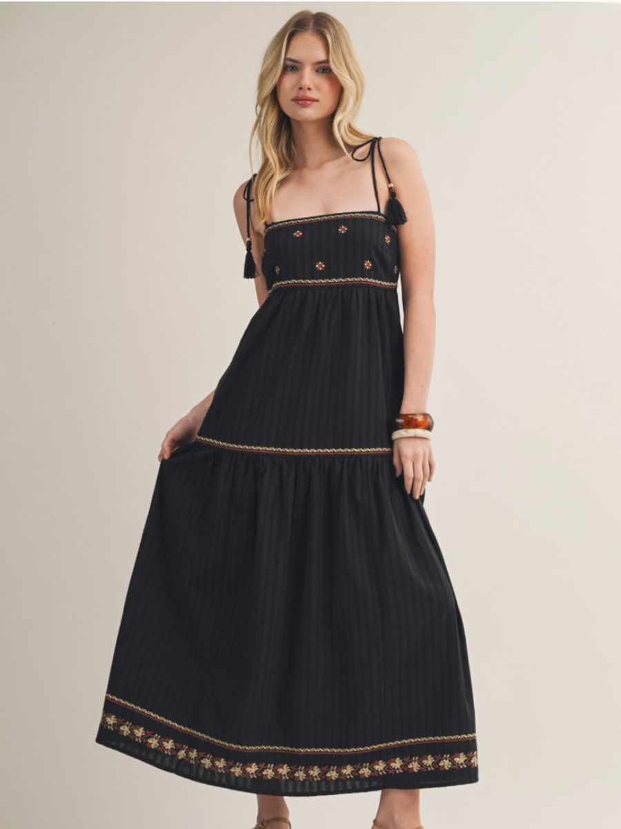 Spencer Embroidered Maxi Dress in Black